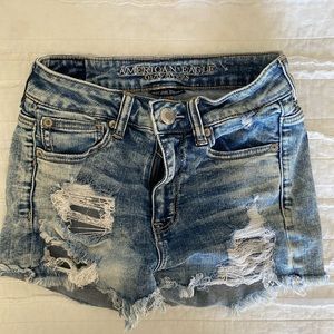American eagle high rise, torn jean shorts.